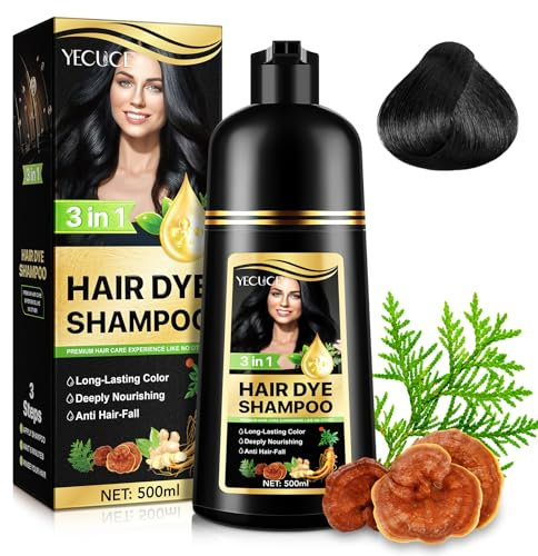 Champú De Tinte Para El Cabello Blanco, Champú De Tinte Para El Cabello Instantáneo Para Hombres Y Mujeres - Natural Y Duradero, Cabello Vegetal Para El Cuidado Del Cabello - 500 ML (Negro)