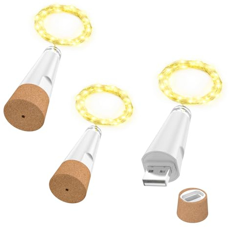 OUSMIN String Lights, USB Rechargeable Wine Bottle Lights with Cork, 2025 USB Fairy Light for Christmas(Warm, 20LEDs/4Pack)