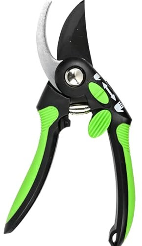Tijeras de Podar jardín, s, Mango Ergonómico Negro y Verde, Cuchilla Curva de Acero
