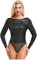 CHICTRY Women Long Sleeve Sequin Bodysuit Glitter Sparkly One Piece for Party Black M