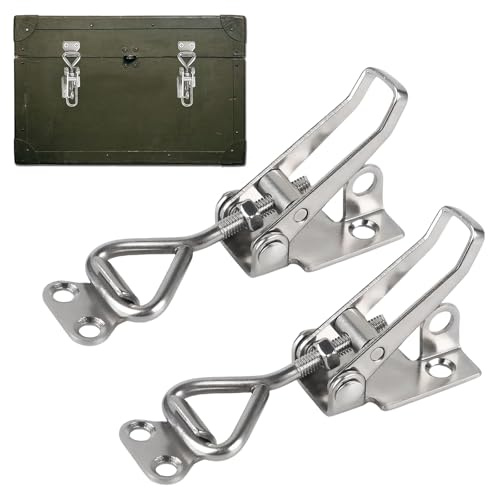 2 Piezas Abrazaderas de Palanca Ajustables Inox, Cierre de Pestillo Ajustable, Cierre de Palanca de Metal Pequeño, Bloqueo de Palanca con Orificio de Cierre para Cajones Armarios Puertas Ventanas