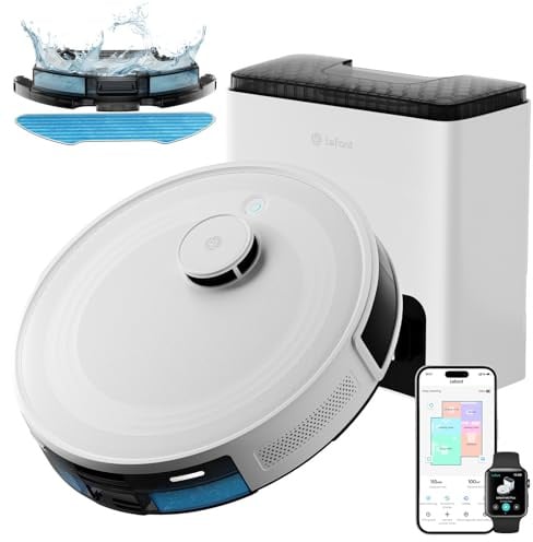 LEFANT M2 Plus Robot Aspirador y Fregasuelos, 6000Pa con Estación de Vaciado Automático, Navegación Láser con Mapeo, Evitación de Obstáculos PSD, 140min Autonomía, Ideal para Pelos de Mascotas