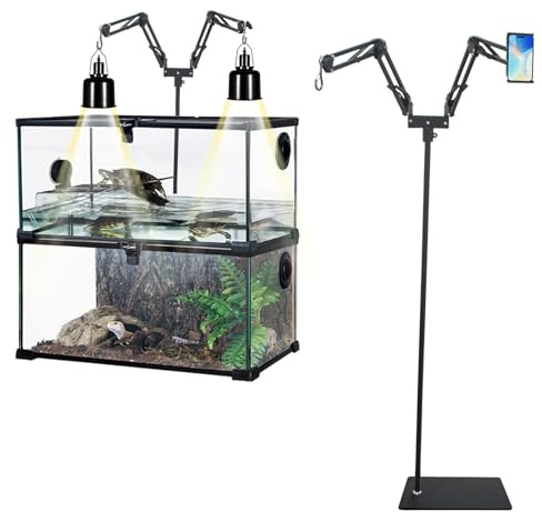 QoTang Dual Reptilien Lampenständer Verstellbarer,Wärmelampenständer Höhe 39-175 cm,360° Schwenkarm Terrarium Lampe Halterung mit Sockel,Terrarium Lichtständer für Schildkröten Spinne Geckos