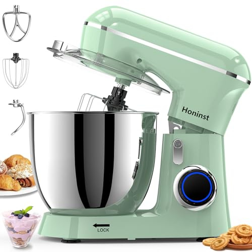 Honinst Küchenmaschine Knetmaschine, 1400 W, 6,5 L Edelstahlschüssel | Zum Teigkneten & Backen, 10 Geschwindigkeitsstufen, mit Knethaken, Rühr- & Schneebesen, für Brot- & Pizzateig, Grün