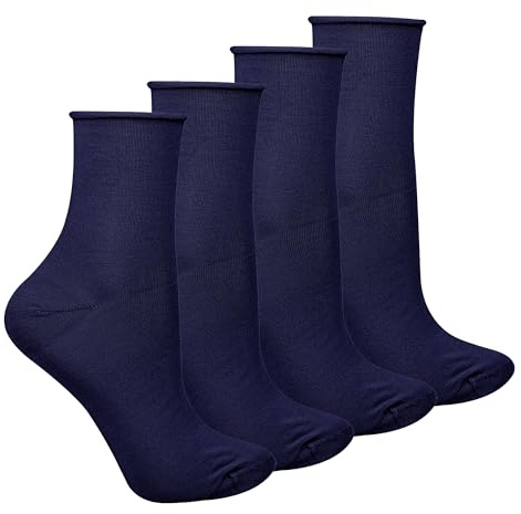 STEVEN - 4 Pairs Ladies Seamless Bamboo Sensory Socks Soft Breathable Non-Binding Socks (5-7, Navy)