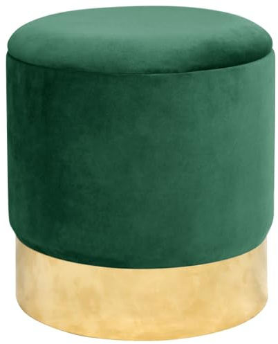 MILORD Sitzhocker GOLDEN aus Velours mit Ablage 39 cm, Pouffe, Fußhocker, Ablage für kleine Gegenstände, Velours B39 x H40, Gewicht 5,70 kg (Flasche Grün)