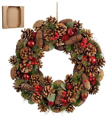 Mica Decorations Landon Weihnachtskranz mit Tannenzapfen - H9 x Ø45 cm - Braun