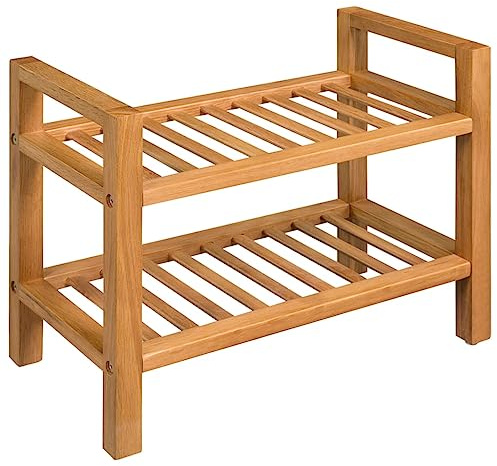 ZQQLVOO Schuhregal mit 2 Etagen aus massiver Eiche 50x27x40 cm, Robustes Holzregal für Flur, platzsparender Schuhorganizer mit Griffen für Belüftung und Ordnung