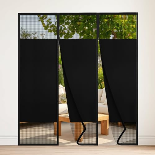SmoothNovelty Magnetic Screen Door with Privacy Protection, Door Fit 72 x 80, Curtain Itself Size 74x 81.5 Mesh Screen Heavy Duty Pet Friendly for Sliding, Patio, Keep Bugs Out