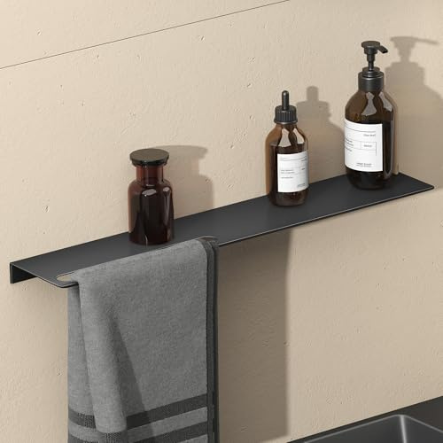 doporro Serviteur de Douche Mural avec Porte-Serviettes Étagère Douche | Noir Mat, Aluminium, Organisateur de Toilettes, 60cm, pour Salle de Bain et Cuisine, Reglo-06