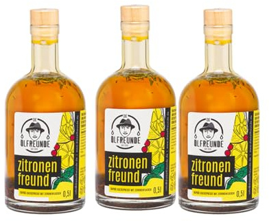 DIE ÖLFREUNDE Zitronenfreund | 3er Sparset | Zitronenöl 3x0,5l | hochwertig kaltgepresstes Öl | veganes Rapsöl mit Zitronen | nachhaltiges Speiseöl mit Omega 3 und Omega 6 Fettsäuren