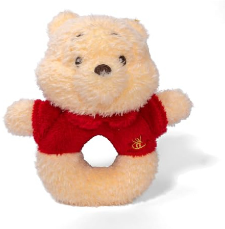 Disney Winnie Puuh Plüsch-Rassel (18cm) aus 100 % recyceltem Material, weiches Babyspielzeug mit Geräuschfunktion, Plüschfigur ab 0 Monaten