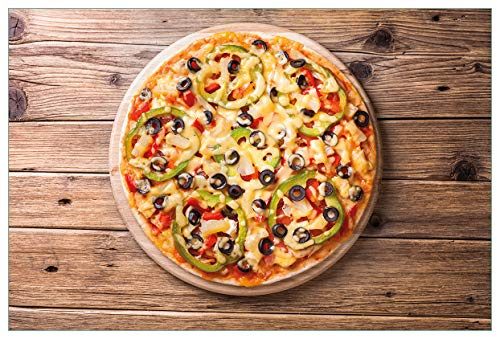 Wallario Küchenrückwand selbstklebend 90 x 60 cm, Motiv: Italienische Pizza mit Peperoni, Oliven. Paprika und Käse | Spritzschutz abwischbar & pflegeleicht