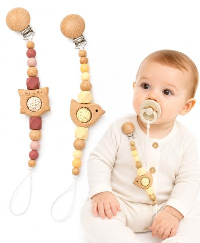 BTACGWP 2 pezzi Catencineria per ciuccio personalizzata in silicone, senza BPA, con cordino e clip in silicone, a forma di animale, adatta sia a maschietti che a femminucce, un'ottima idea regalo