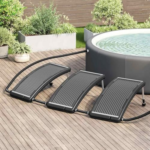 Ziaphsol Riscaldamento solare curvo per piscina, 3 pezzi, nero, 110 x 65 cm per pannello, HDPE PC alluminio, 10000 l h, per piscina fuori terra con riscaldamento solare