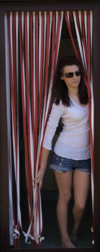 Heavy Duty Bug Blind,Strip Blind/Fly Blind-90cm wide -RED & WHITE- Complete With Screw In Fitting Hooks For Wooden Door frames