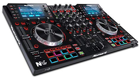 Numark NVII - Controller Intelligente per DJ a 4 Deck per Serato DJ con Doppio Display, Piatti in Metallo, 16 Pad Sensibili alla Velocity e Pacchetto Software