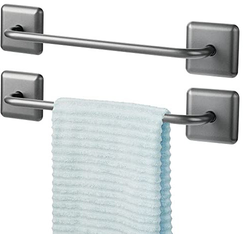 mDesign 2er-Set Handtuchstange selbstklebend – Trockenstange für Gästehandtücher, Waschlappen, Saunatücher – stark haftender Badetuchhalter – grau