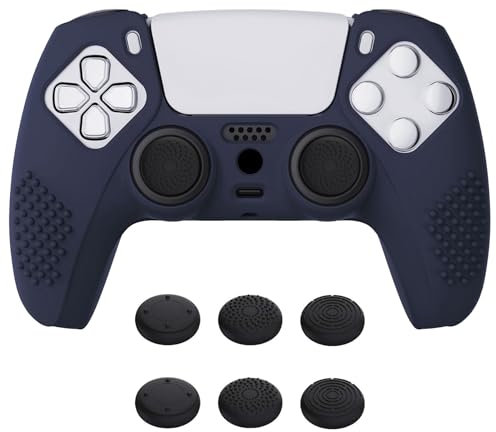 eXtremeRate PlayVital Hülle für ps5 Controller,Case ergonomische Schutzhülle Griffe Skin aus weichem Gummi,6 Stück Stick Aufsätze für PS5 Controller(3D Noppen Edition,Blau)