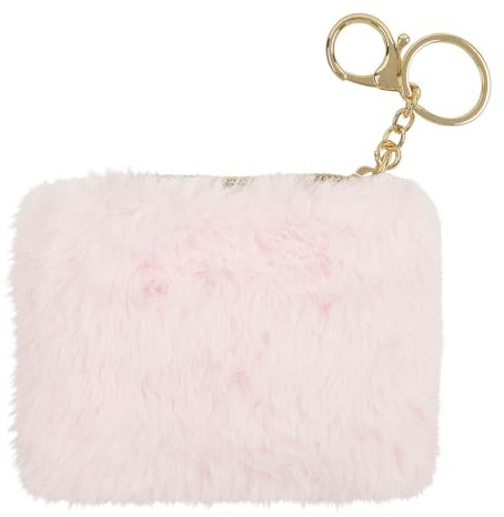 DRAEGER Paris | Porte-Monnaie Peluche Rose | Porte-Feuille Tout Doux avec Porte-clés |Trousse Maquillage, Trousse Crayons | Idée Cadeau Fille Femme Enfant Adulte | Cadeau Mignon