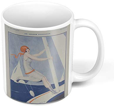 Keramik-Kaffeetasse, 325 ml, Retro, La Vie Parisienne Magazin, Vintage, Segelboot, Vintage-Magazin 1920