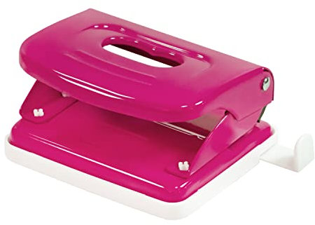 Idena 11541 - Locher aus Metall, Anschlagschiene mit Formatanzeige, pink, für 20 Blatt, 1 Stück