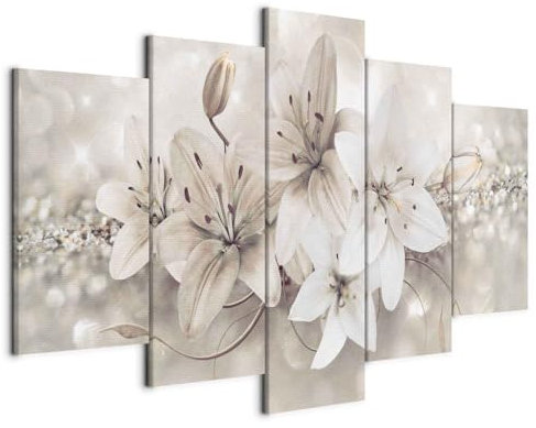 B&D XXL - Quadro Fiori Giglio 150x75 cm 5 pezzi Stampa su tela in TNT - Quadri Moderni Soggiorno Grandi - Pannelli Decorativi per Pareti Decorazione da parete Astratto Natura Delicate b-A-0297-b-n