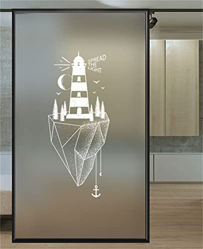 NCWANG Fensterfolie Selbsthaftend Sichtschutz Glasfolie Wärmeisolierung Sonnenschutzfolie, Anti-UV Statische Fensterfolien für Zuhause und Büro Weißer Leuchtturm 45x200 cm