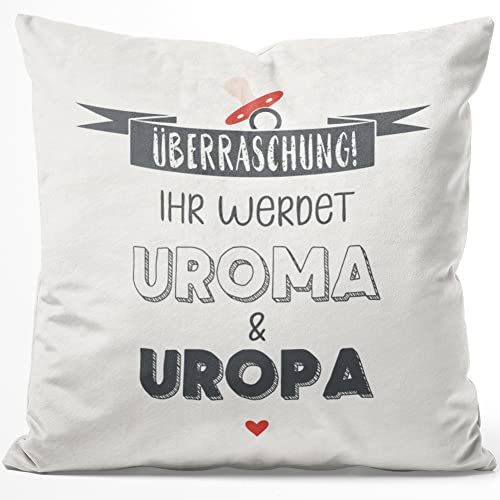 JUNIWORDS Kissen, Überraschung! Ihr werdet Uroma & Uropa, 40 x 40 cm, Flauschig Samtweich Weich (1005457)