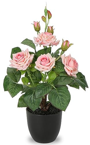 Briful 38CM Artificial Roses in Pot - Pink Silk Flowers for Home, Kitchen, Bathroom Decor - Spring Decoration Fake Flowers with Pot