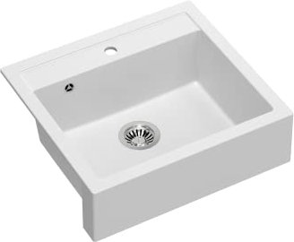 VBChome Fregadero de cocina de granito de 60 x 54 cm, de granito blanco, rectangular, empotrable, granito, grande, profundo y con sifón