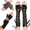 TSHAOUN 3er Set Spitze Fingerlose & Langhemerde Handschuhe Schwarz Braut Accessoires & Steam Punk look mit Ellbogenbändern (3 Paar)
