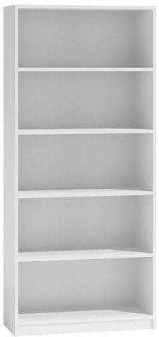 WHATSIZE ENTERPRISE 5 Tier Bookcase White, Tall Freestanding Book Shelf for Living Room, Study and Bedroom, Wooden Shelving Unit Book Case (60cm L x 30cm W x 182cm H)