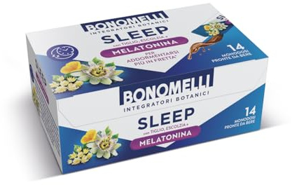 Bonomelli - Integratore Botanico Sleep, 14 bustine, pronto da bere. Con Melatonina, Passiflora, Tiglio ed Escolzia. Per rilassarsi e addormentarsi più in fretta (140ml)