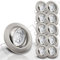 trendlights24 Decora LED Einbaustrahler 230V Edestahl Optik rund dimmbar, 10er Set Spots 7W GU10 Warmweiß, Decken Einbauleuchte 68 mm, schwenkbar