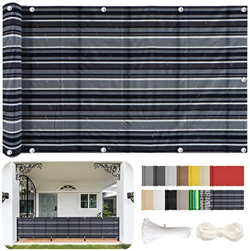 LRHRHR Balkon Sichtschutz Balkonabdeckung 160g/m² Polyester UV-Schutz Wetterfester Balkonverkleidung mit Kabelbinder und Korde- Black Stripes|| 65x650cm