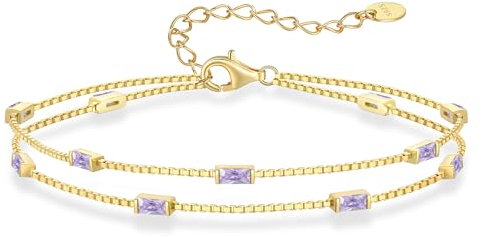 LOUISA SECRET Armband Damen Layered mit Zirkonia Anhängern Doppelt Kette Damen 925 Sterling Silber Gold Armbänder Verstellbar Valentinstag Muttertag Geburtstags Weihnachts geschenke für Sie Frauen