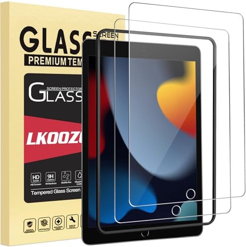 LKOOZO [2 Piezas Protector Pantalla para iPad 9/8/7 Generación (Modelo 2021/2020/ 2019) iPad 10.2 Pulgadas Cristal Vidrio Templado con Marco de Instalación Fácil