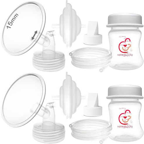 Nenesupply 15mm Flange Pump Parts Compatible w Spectra S2 S1 Breast Pumps Replacement Kit for Spectra Pump Parts S2 Parts S2 Accessories Inc Flange Duckbill Valve Backflow Protector Bottles