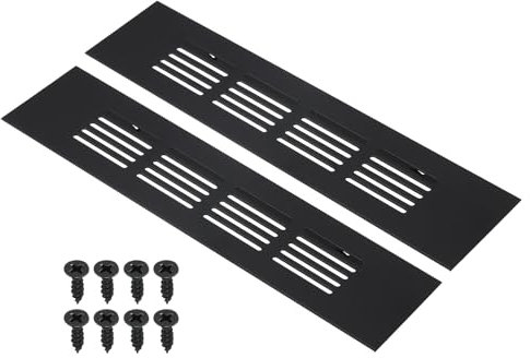 PATIKIL Copertura Ventilazione Rettangolare da 8 x 2 Pollici Griglia Alluminio, 2 Pezzi Copertura Ventilazione a Griglia Viti Montaggio per Armadio, Armadio, Colore Nero