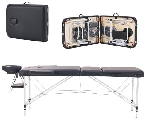 YOUNIKE Table de Massage Pliante Professionnelle 3 Zones Aluminium Cosmetique Lit de Massage Table Esthetique Tatouage Portable avec Spa Salon de beauté Tatouage Maison entièrement Accessoires Noir