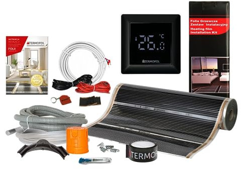Termofol Elektrische Fußbodenheizung Heizfolie 230V mit Thermostat H6 Schwarz - Leistung 220 W/m2 - Oberfläche 5m² - Fussbodenheizung Elektrisch Komplettset fur Fußboden Wand oder Deckenheizung