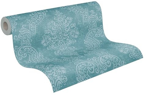A.S. Création Pure Elegance Vliestapete mit Ornamenten 0,53 x 10,05 m – Blau, Türkis - Barocktapete Made in Germany - 397654