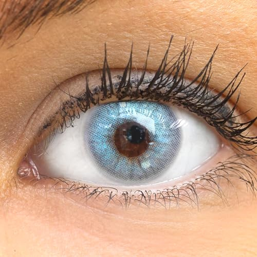 GLAMLENS lentilles de couleur bleu naturelles colorées très haute opacité Jasmine Ash Blue + étuis à lentilles de contact 1 paire (2 pièces) 90 Jours sans correction 0,00 Dioptries