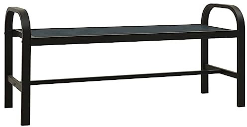 Makastle Gartenbank wetterfest, 2-Sitzer Sitzbank ohne Rückenlehne, Parkbank aus Stahl, Hockerbank Balkonbank Outdoor Bank für Garten Balkon, 124,5 x 40,5 x 56,5 cm Schwarz