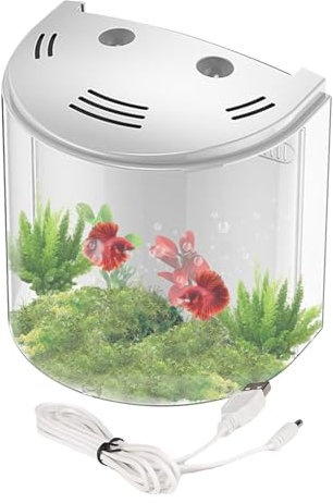 Betta Aquarium - Small Aquarium with Filter & Light - Fish Bowl Transparent, Water Pump Included, Fish Tank Clear Container for Sea Monkeys Snails Crabs Starfish