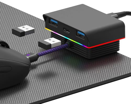 Station de charge souris pour Logitech MX Master3S/2S, MX Anywhere 3S/3, G Pro X Superlight 2/G703 Lightspeed avec 2 ports USB 2.0, station de charge RVB pour souris avec adaptateur de type C et micro