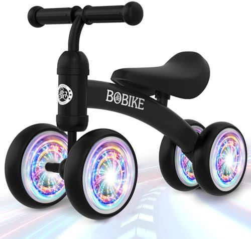 MHCYLION Kinder Laufrad ab 1 Jahr,Farbige Beleuchtung Balance Lauflernrad Spielzeug mit 4 Räder für 10-24 Monate Baby, Erst Rutschrad Fahrrad für Jungen Mädchen als Geschenke,Schwarz