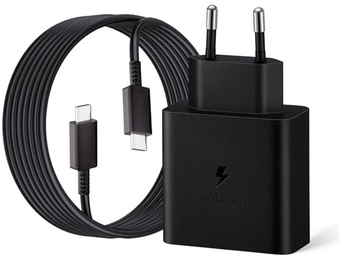 Cargador Ultra Rapido USB C de 45 W para Samsung Galaxy S25/S24/S23/S22/S21/S20 FE/Ultra/A73/A53/A52/Note20/A55/A54, Tab S10+ S9 S8 S7 Ultra Tablet, Tipo C Adaptador Cabezal con Cable USB-C de 2M