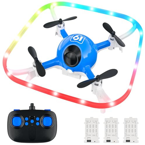 Drohne für Kinder mit Höhehalten und Kopflosem Modus, Drone Crash-Tauglichkeit Fallschutz, RC Quadcopter mit Blauen & Grünen & Rot LED Lichter und 3 Akkus, Spielzeug Drohne für Kinder und Anfänger